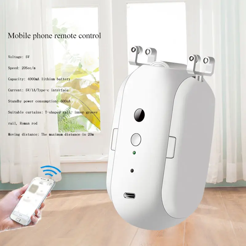 Smart Mini Curtain Opener Smart Home Device Electric Curtain Motor Compatible with Alexa Google Assistant Smart Life APP Control