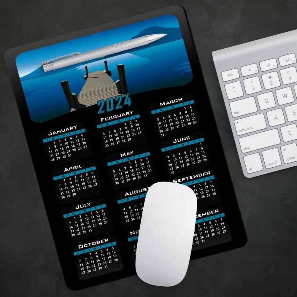 Alfombrilla de ratón de goma Natural, duradera, calendario 2024, con respaldo de goma antideslizante, superficie lisa para juegos, oficina y portátil