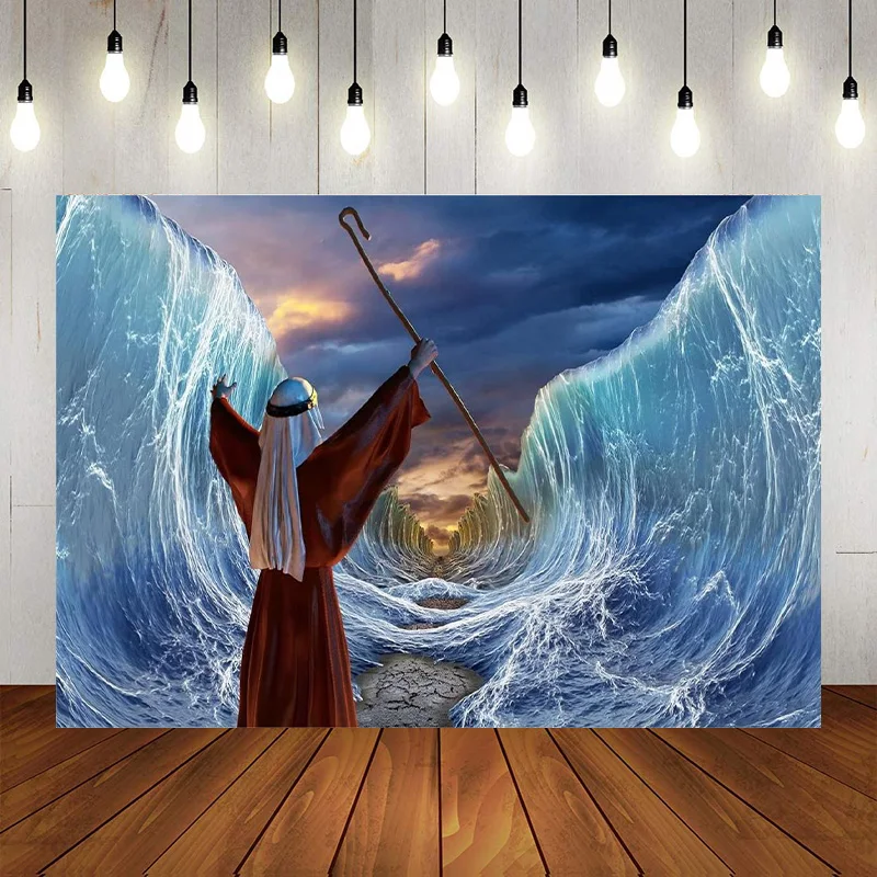 Moses Parting Red Sea Backdrop Jewish Passover Photographic Background Jews Pesach Decorations Belief Bible Religion Banner