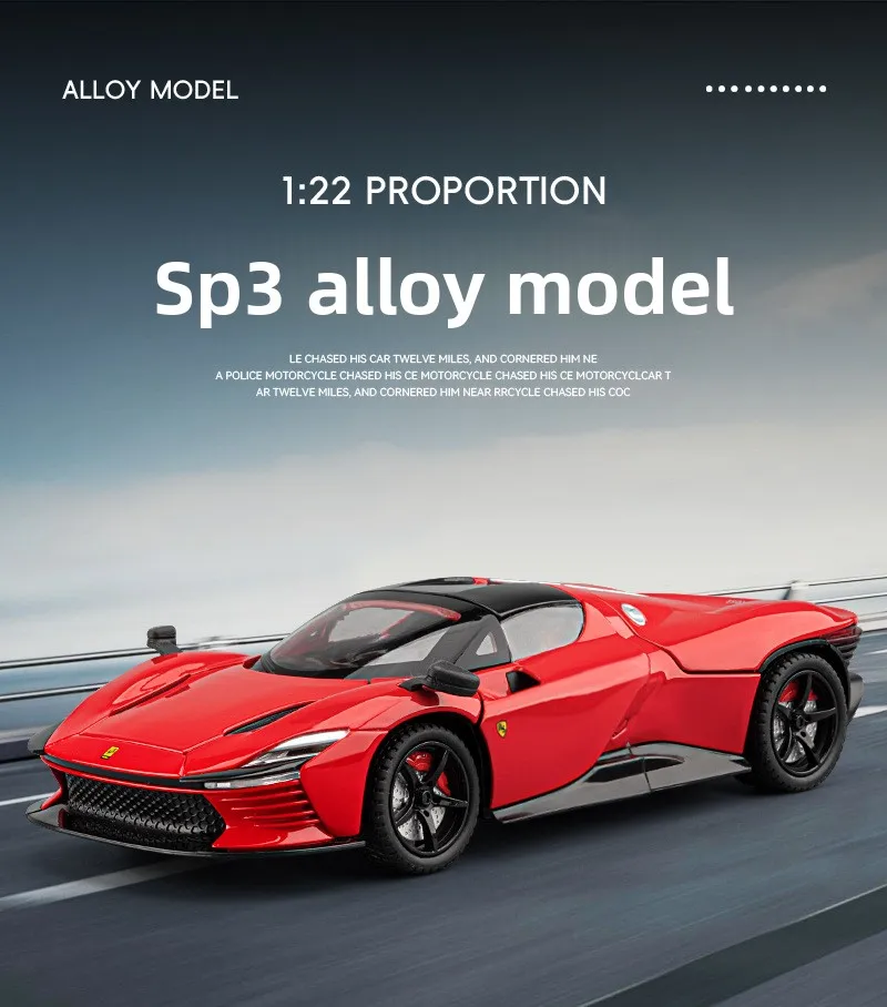 1:22 스케일 SP3 스포츠카 - 합금 풀백 장난감, 플라잉 윙 도어 및 음향광학 효과, 시뮬레이션 자동차 모델
