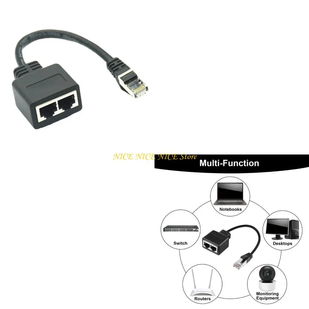 

Convenient Female to Twin Male Splitter Cable RJ45 Adapter Cord Internet Splitter Extension Line