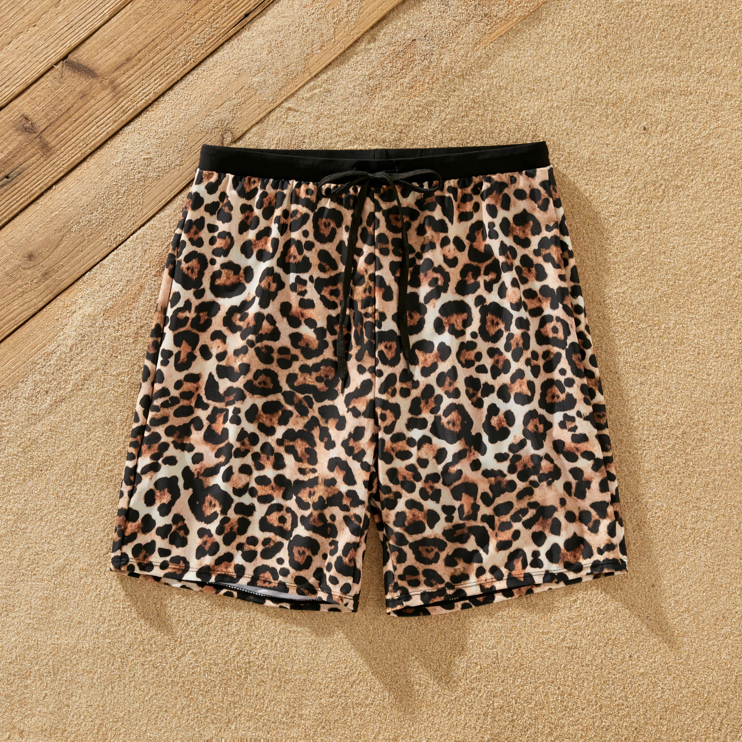 PatPat Family Matching Leopard Printed Swim Trunks or One-Piece Cross Back Splicing Swimsuit Suitable for Summer Season