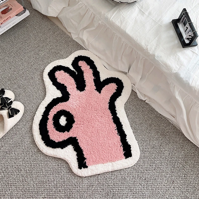 

Tufting OK Bedroom Mat Kawaii Hand Living Room Carpet Bathmat Anti Slip Rug Floor Pad Doormat Aesthetic Home Decor 65x80cm