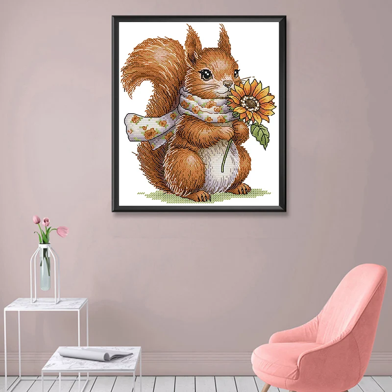 Joy Sunday The Squirrel Pattern Cross Stitch Kit 14CT 16CT 11CT White Count Canvas Set DIY Haft Home Decor Gifts