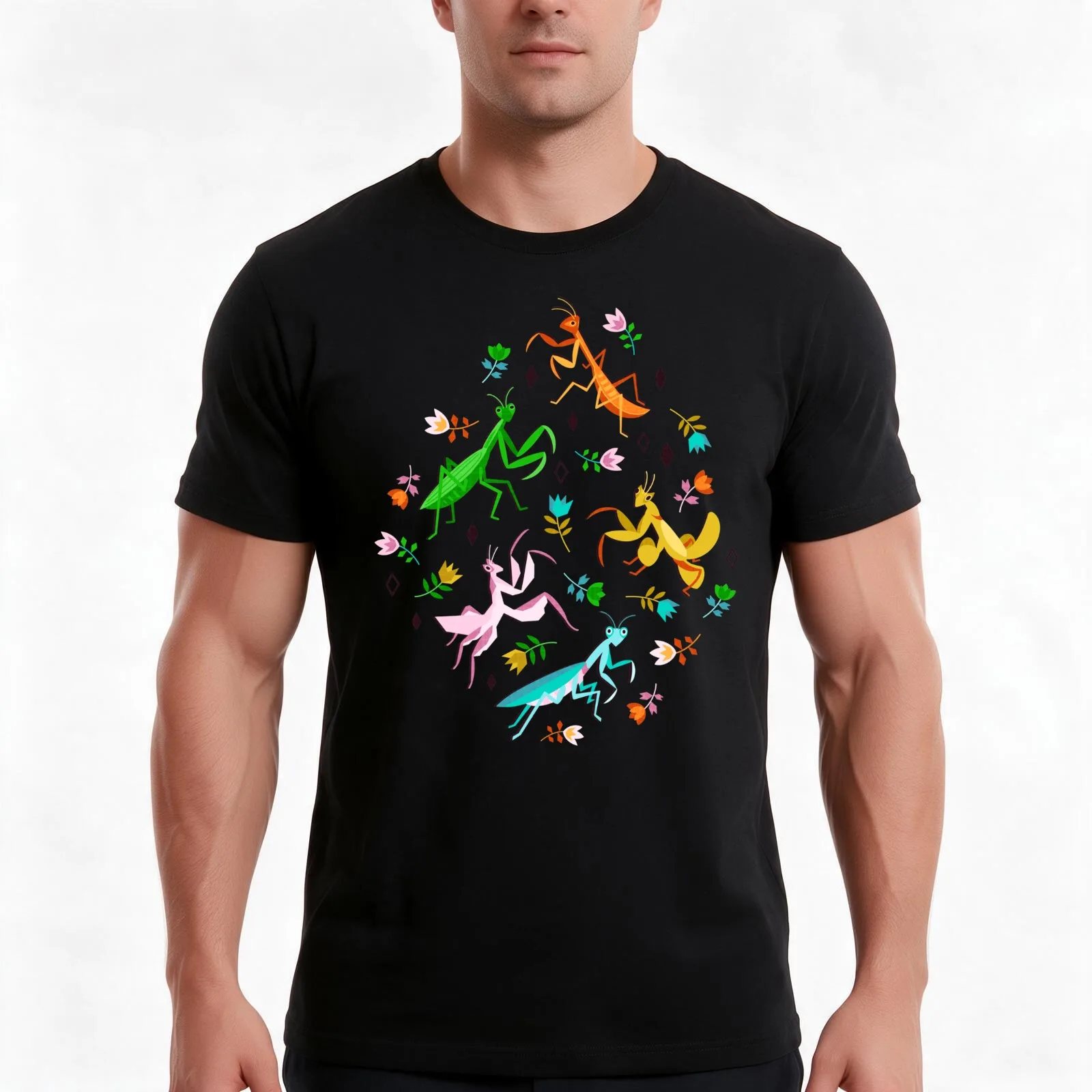 An Unordinary Array of Praying Mantises - Grey T-Shirt Summer Casual Cotton Tee Oversized Streetwear Tops Unisex Men Women