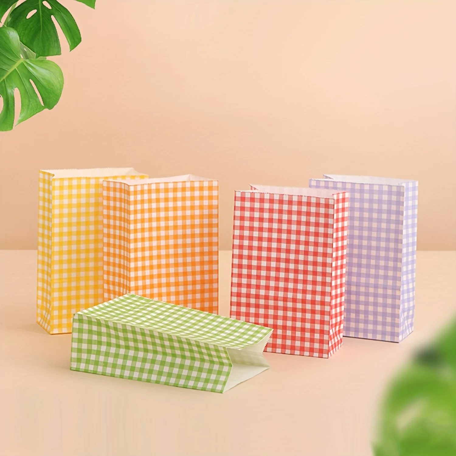 50pcs Candy-colored Fresh Grid-bottomed Paper Bags for Handmade Cookies, Baked Goods & Pastry Packaging, Perfect for Holiday Gif