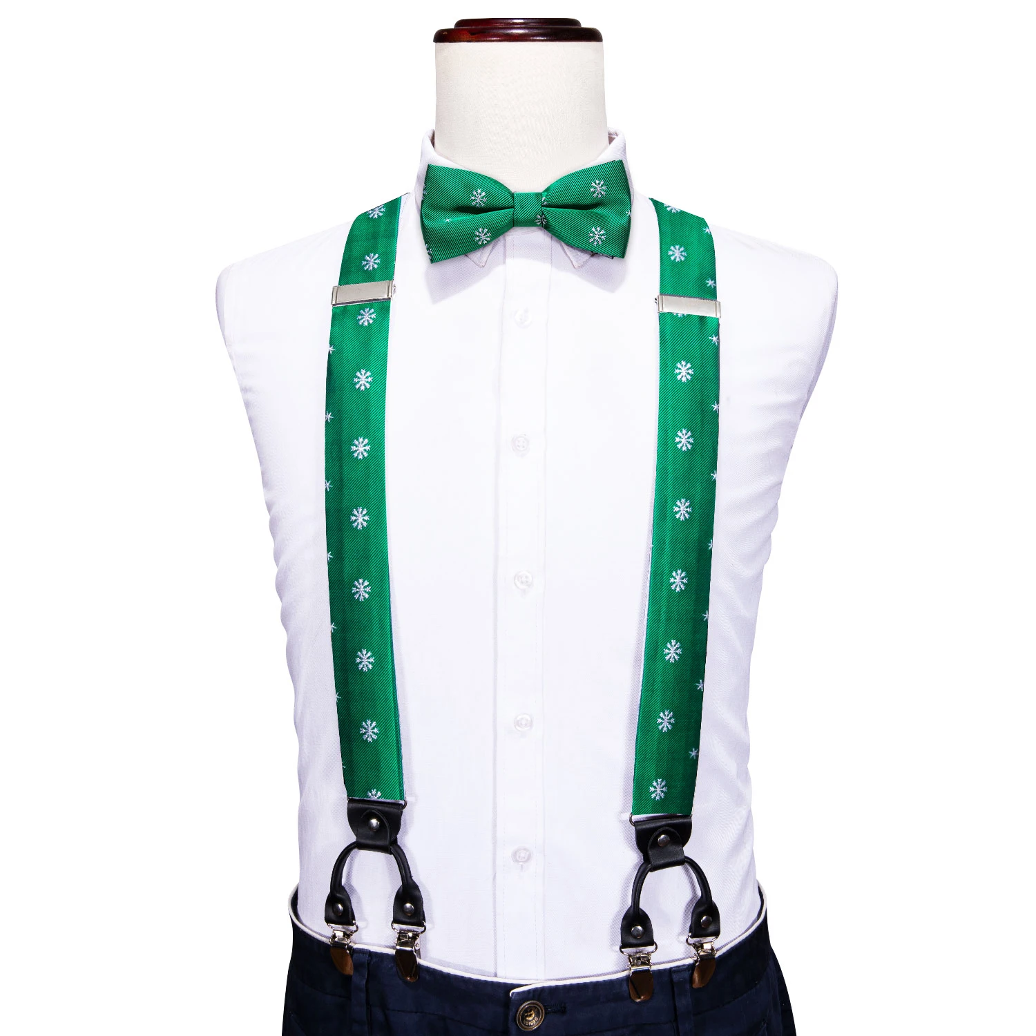 Barry.Wang-Suspender de Natal de seda ajustável masculino, gravata borboleta de Natal, lenço, abotoaduras, festival de Noel, 6 clipes