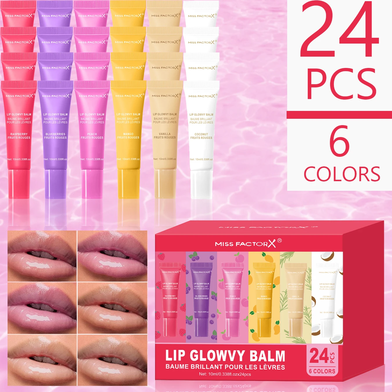 Brillo Labial en Gel, 24 Unidades por Caja - Aceite Labial Hidratante, Textura Cremosa, Formato Líquido, Regalo Único para Mujeres