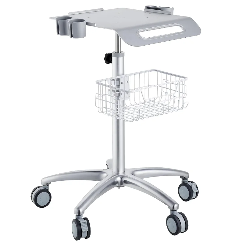 VEVOR Medical Mobile Trolley With Wheels 29.5"-41.3" Height Adjustable Stainless Steel Dental Cart Rolling Desktop Lab