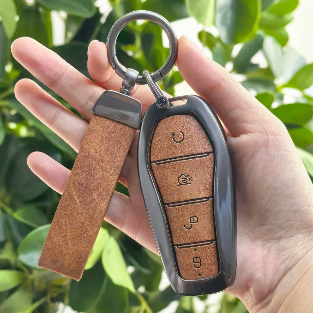 Car Remote Control Key Case Cover For BYD Song Plus Atto 3 Han EV Tang DM Qin Seal Dolphin Zinc Alloy Leather Key Holder Shell