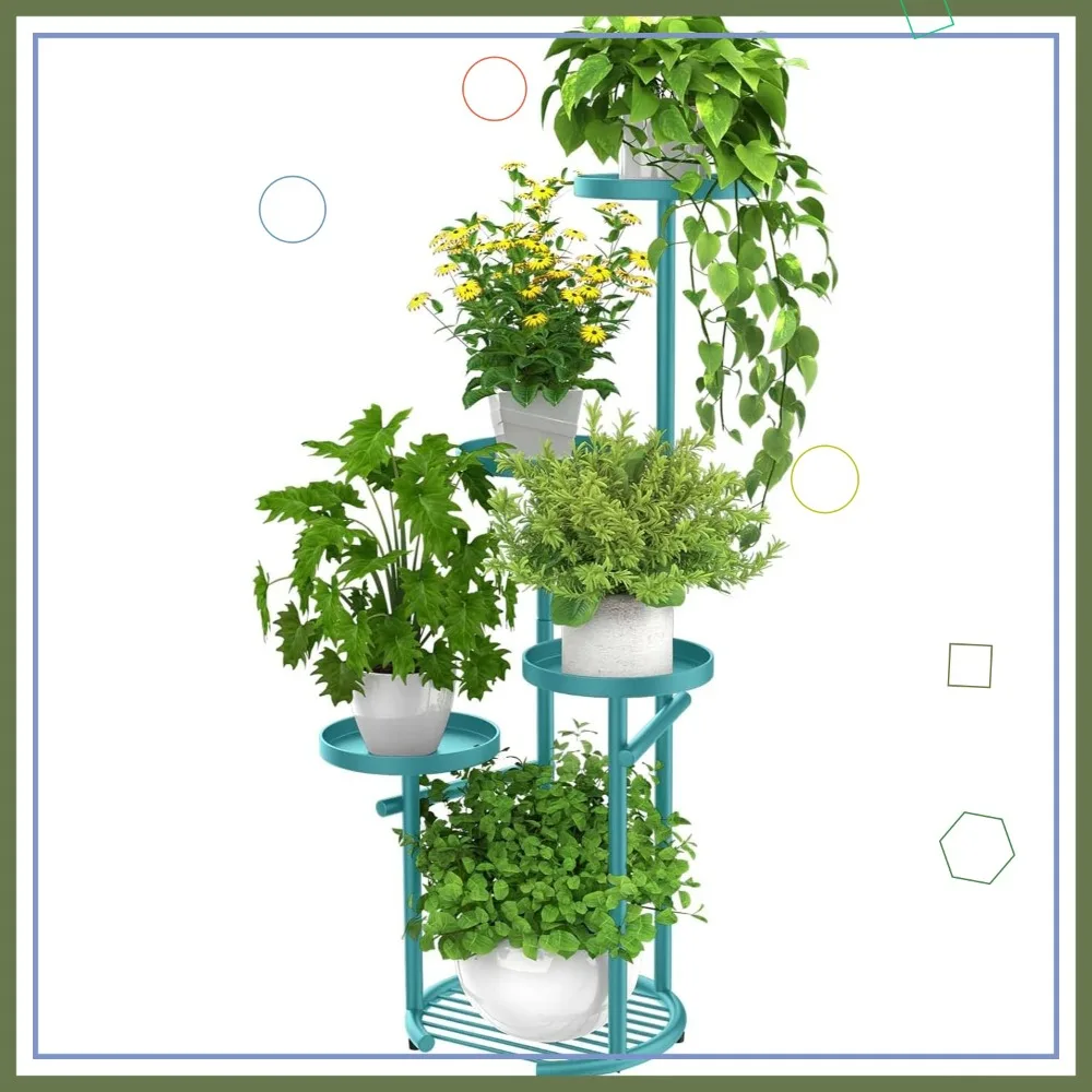 

5 Tier Metal Plant Stand Indoor Outdoor Corner Shelf for Flower Pots Living Room Balcony Garden Patio Bedroom Blue 38in