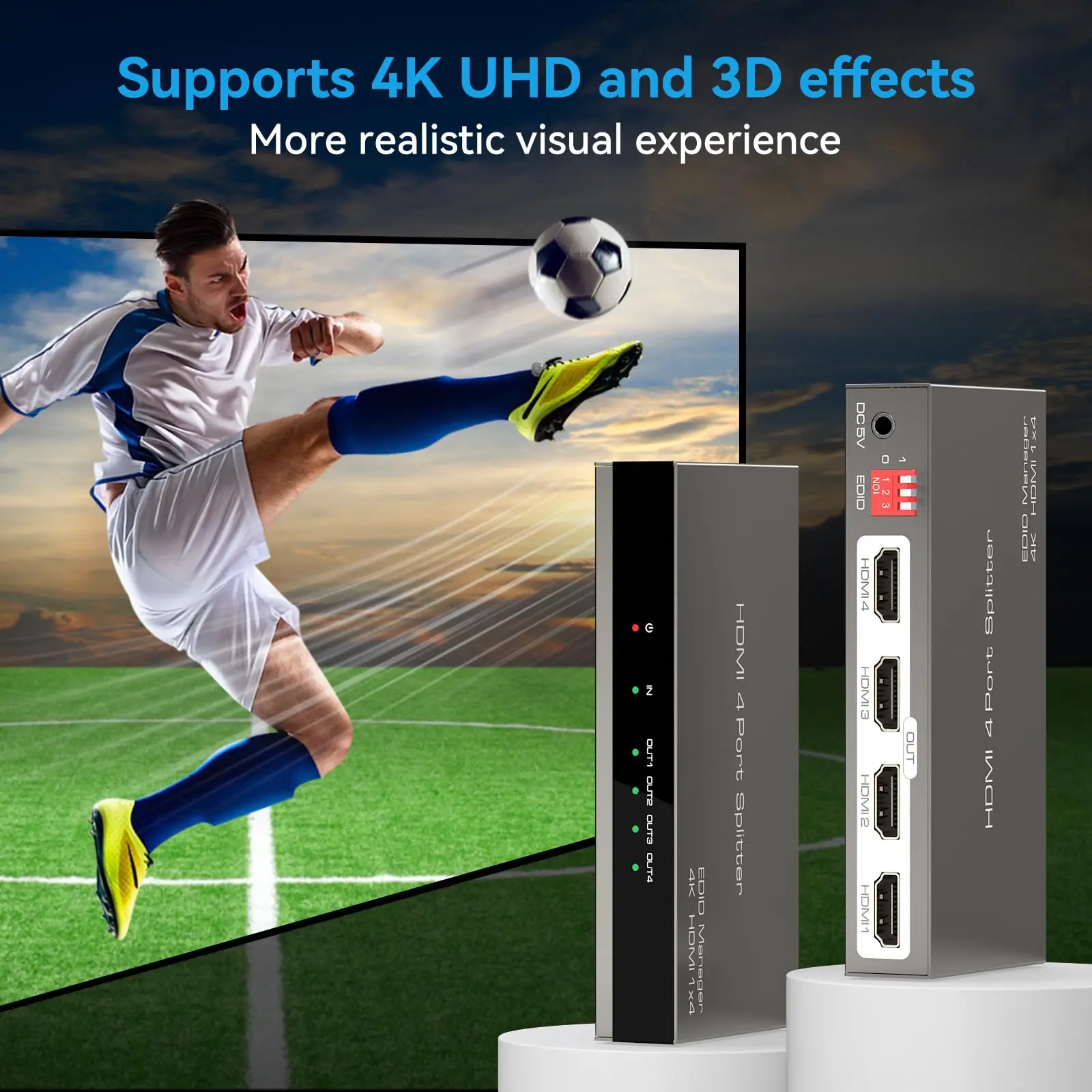 4k hdmi Splitter 1 in 4 Out with EDID Management for Exhibition Classroom Presentation Gaming 4 Way hdmi Splitter\' 4 Port