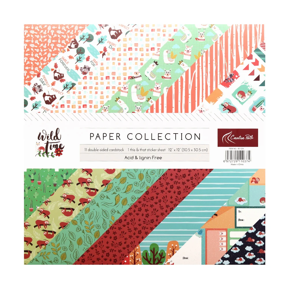 Creative Path Wild Time 12x12 inch scrapbookpapier, schattige dieren, achtergrondpapier voor journaling, vintage scrapbooking papierblok 30x30