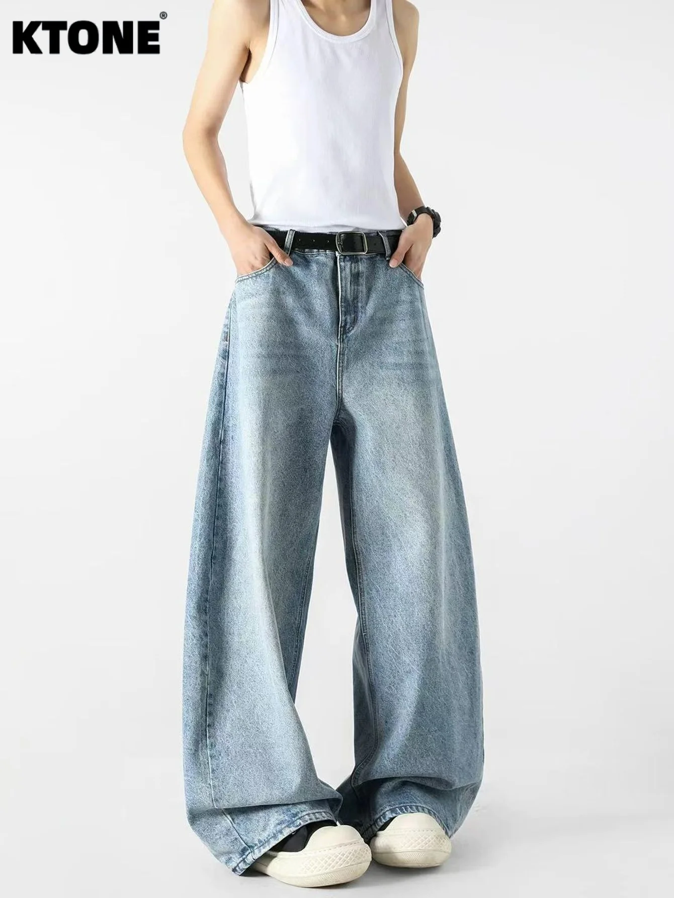 

Hip Hop Jeans Men's Blue Baggy Denim Light Retro Y2K Drip For Dating No accessories or belts included