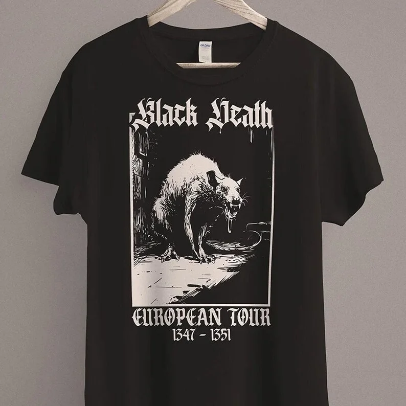Camiseta de la muerte negra, camiseta de rata Medieval, ropa gótica Grunge, historia estética gótica de terror, camiseta superior de Academia oscura para hombre y mujer