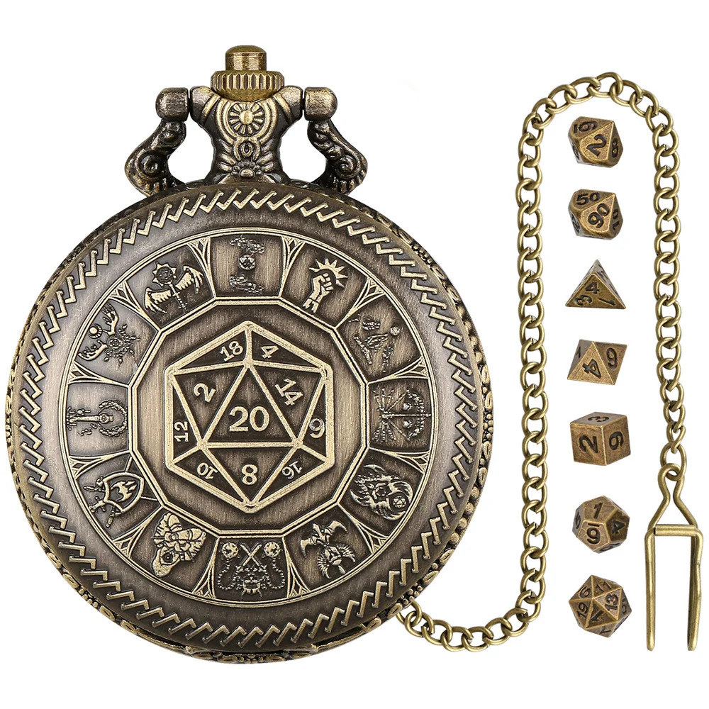 Exquisite Retro Polygon Dice Pocket Watch Case with Mini Dices Set Vintage Small Dices Storage Pocket Watch Cases