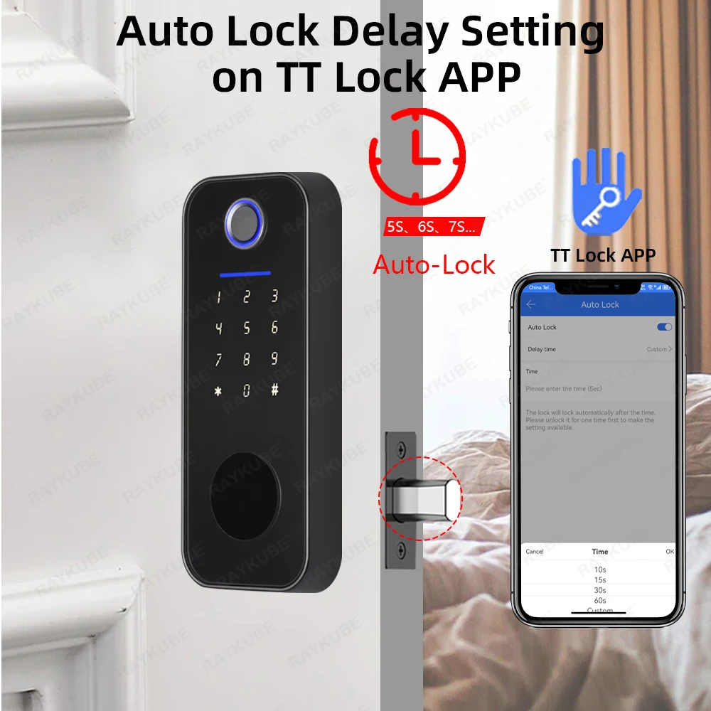 Imagem -04 - Digital Fingerprint Door Lock Deadbolt Lock Chave de Trava Senha Cartão App Desbloqueio Remoto Raykube-t3 tt