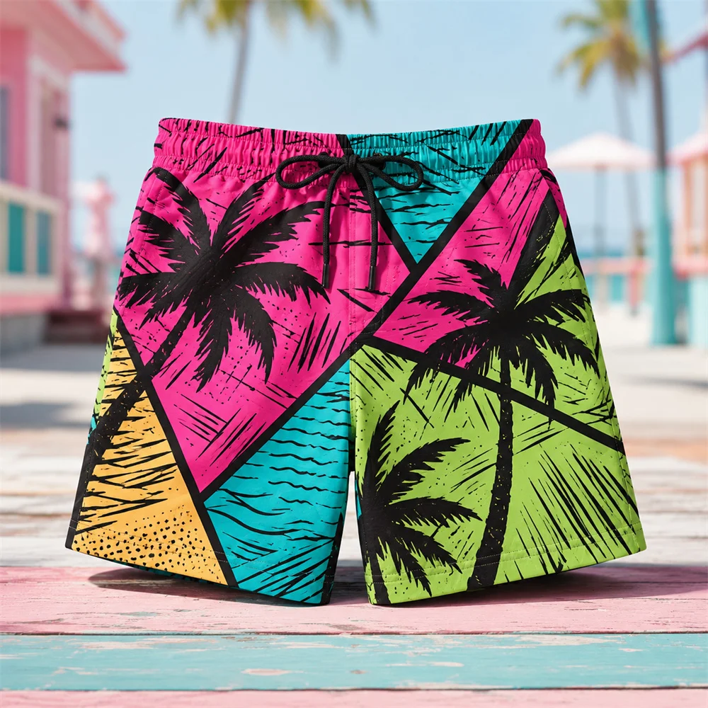 Hawaiian Palm Tree Pattern Beach Short For Men Vacation Style Hawaii Board Shorts Summer Outdoor Casual Daily Fashion Shorts