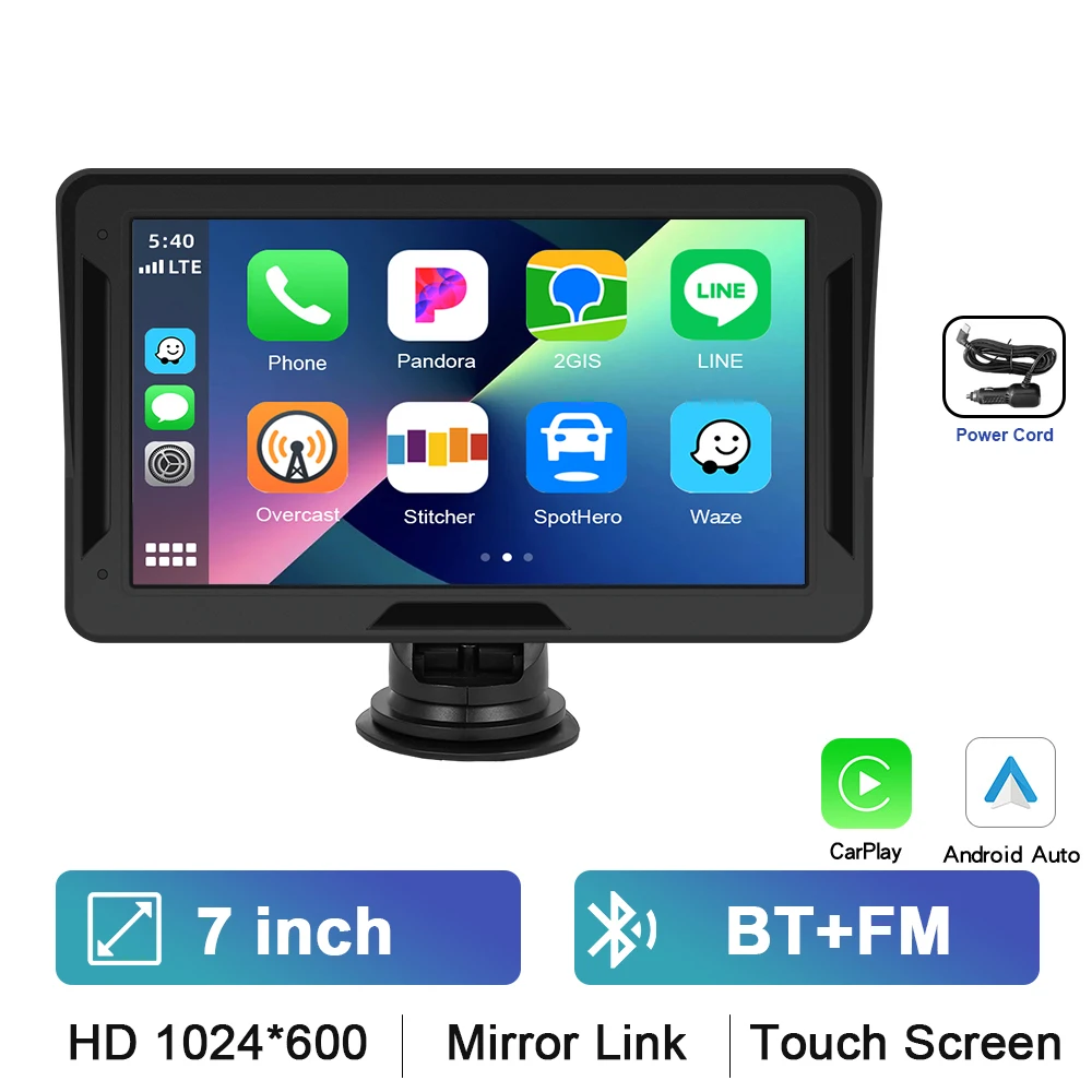 Podofo 7 "Draagbare Draadloze Carplay Android Auto Scherm HD Achteruitrijcamera Autoradio DVR Multimedia Video Player USB AUX