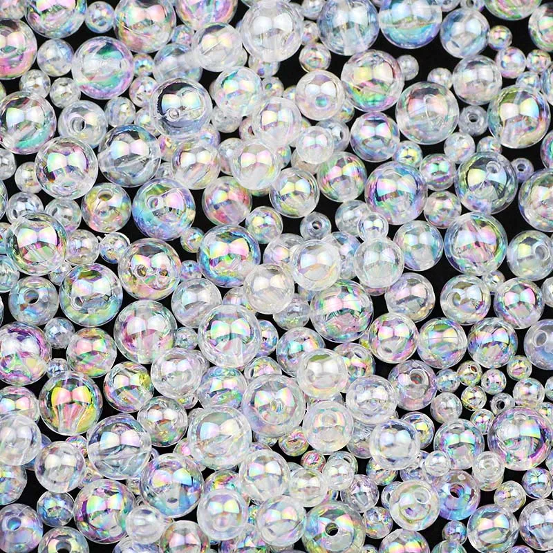 600-50pcs 4 / 5/ 6 / 8 / 10mm ABS Clear White Plastic Round Loose Spacer Beads For Handmade Jewelry Making DIY Bracelet Supplies