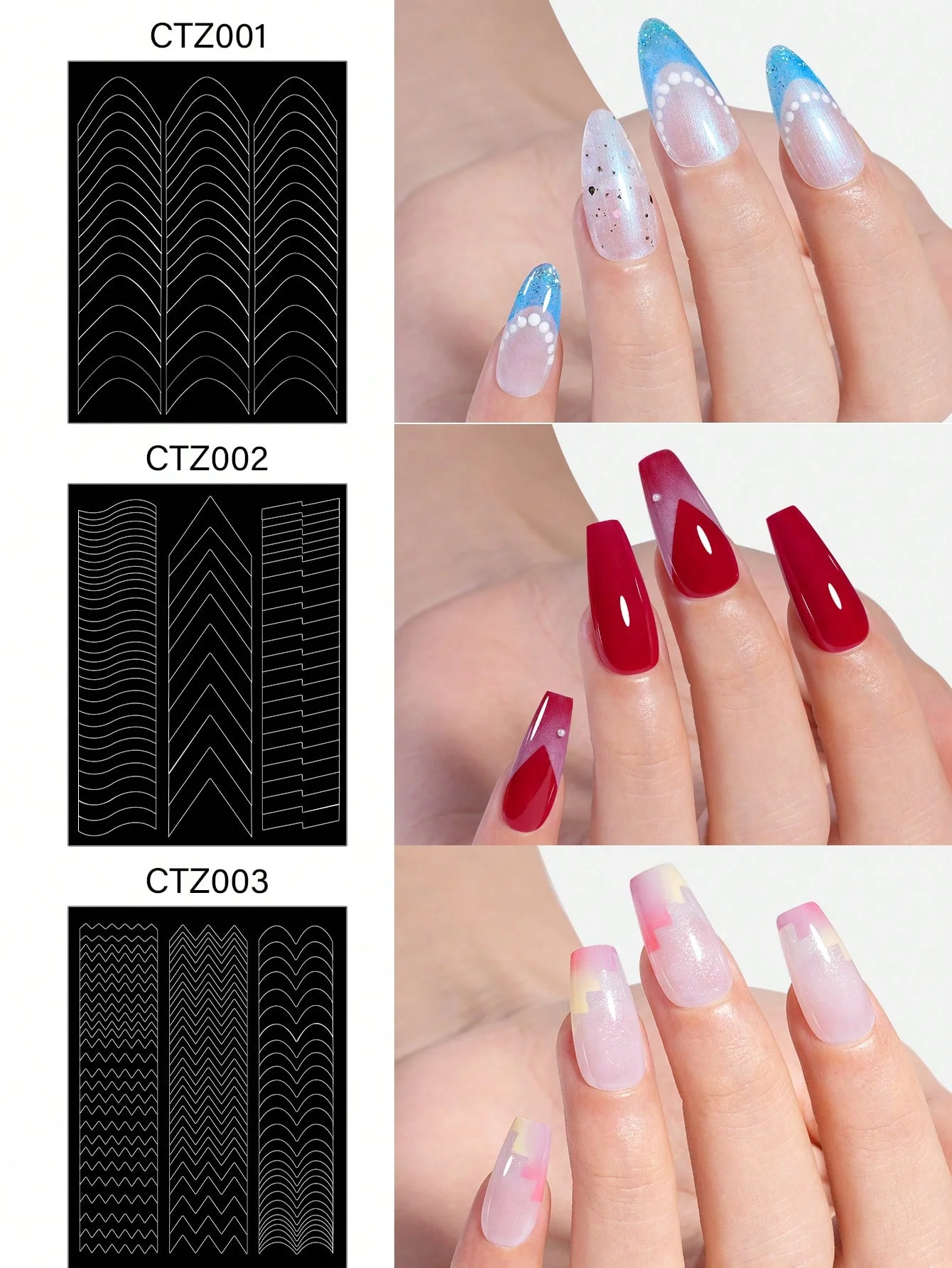6 adesivi per unghie francesi: guida autoadesiva per la punta delle dita a forma di V, facile decorazione per unghie domestiche fai da te, effetto brillante, monouso