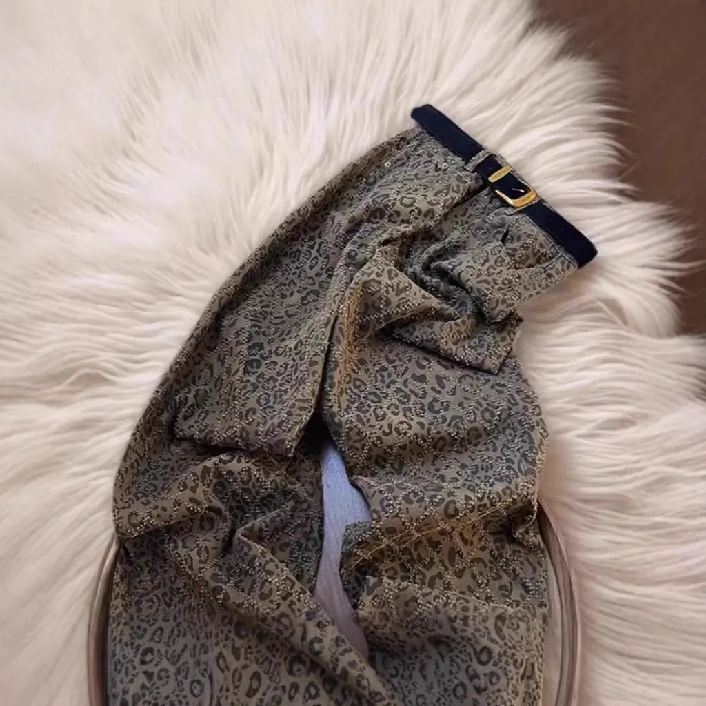 

Узкие джинсы с высокой талией и леопардовым принтом, повседневные брюки для женщин, весна-осень, новый элитный уличный американский ретро-стиль