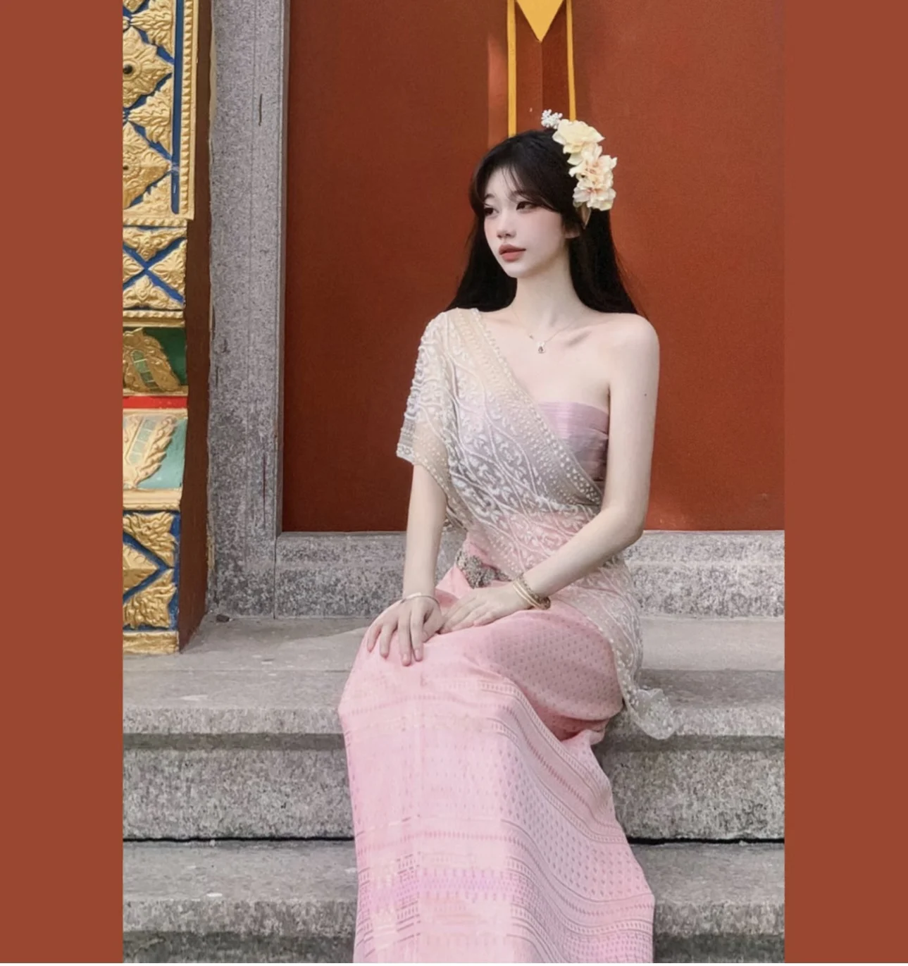 

2025 new thailand traditional vintage clothing tops women ethnic dance costume art photo set fairy style women sexy travel wear