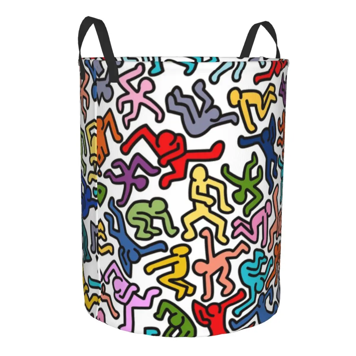 Haring Colorful Geometric Falling Down Up Laundry Basket Collapsible Graffiti Abstract Pop Art Clothes Toy Hamper Storage Bin