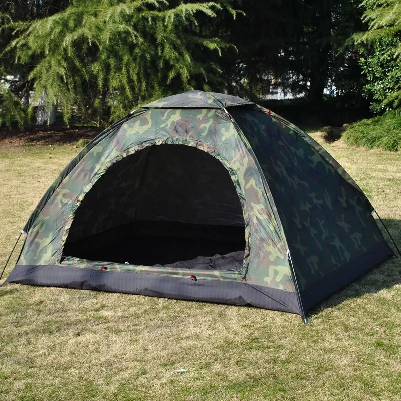 Outdoor Camouflage 3-4 People Tent Portable Moisture-proof Pad Mountaineering Tent Camping Tools Waterproof Sunscreen Park Tent