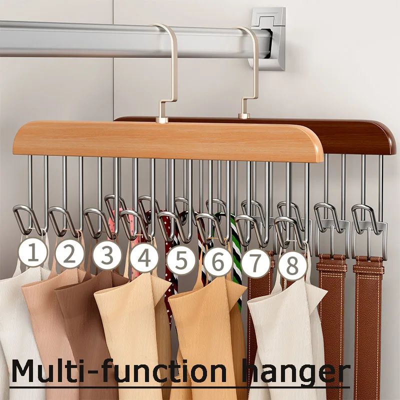 I KNOW 8 Hooks Multi-function Wood Caps Belts Hanger High Quality Strong  Wooden Storage Rack Tie Hanging No Trace Drying Rack