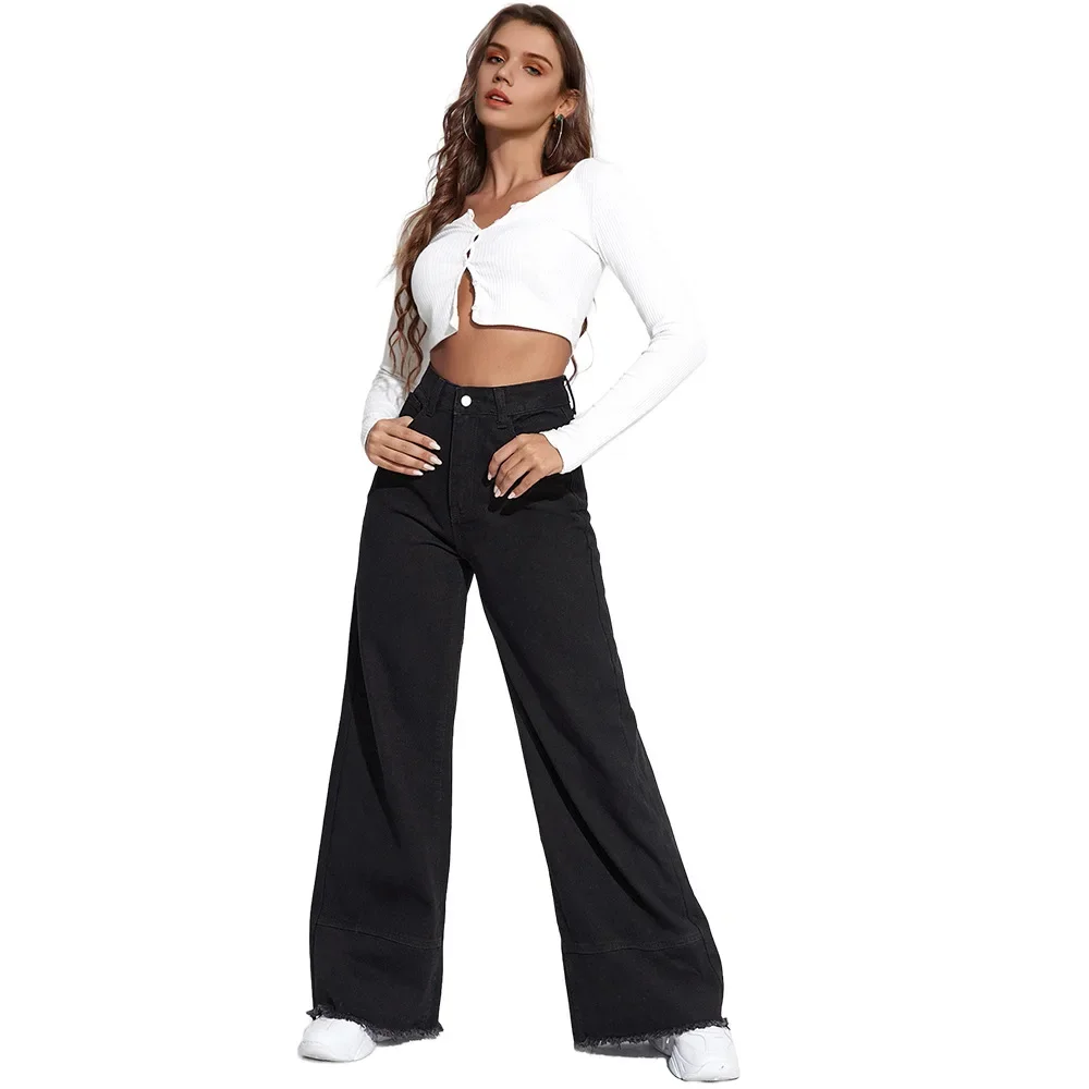 

Denim Wide Leg Pants Women Jeans High Waist Distressed Washed Vintage Straight Trousers 2025 Female Streetwear Floor Length