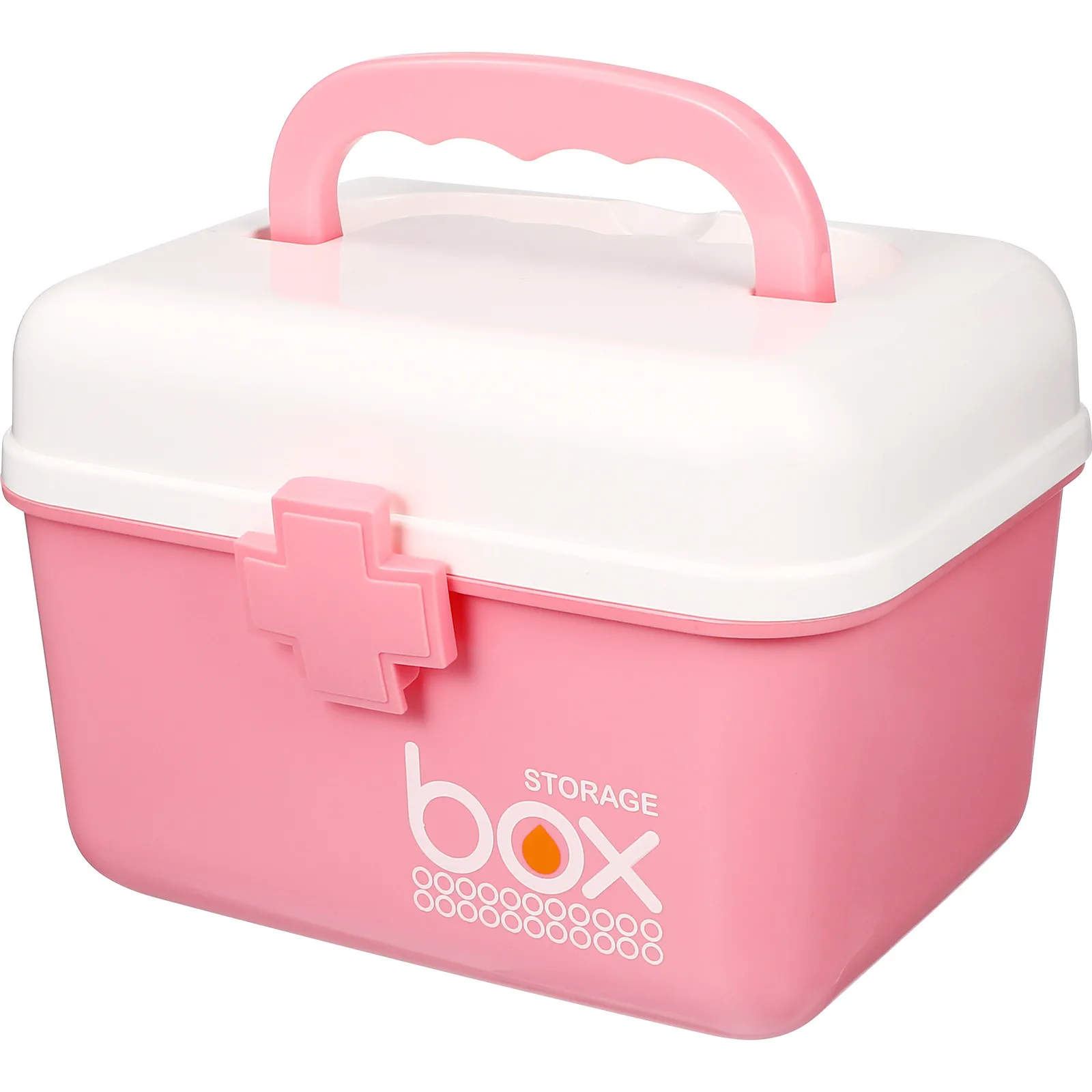 Portable Medicine Storage Box Double Layer Pink Organizer with Handle Multifunction Container