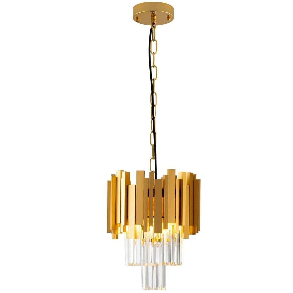 Modern Gold Round Crystal Chandelier Lighting For Dining Room Bedroom Fixtures Kitchen Island Adjustable Height Pendant Lamp