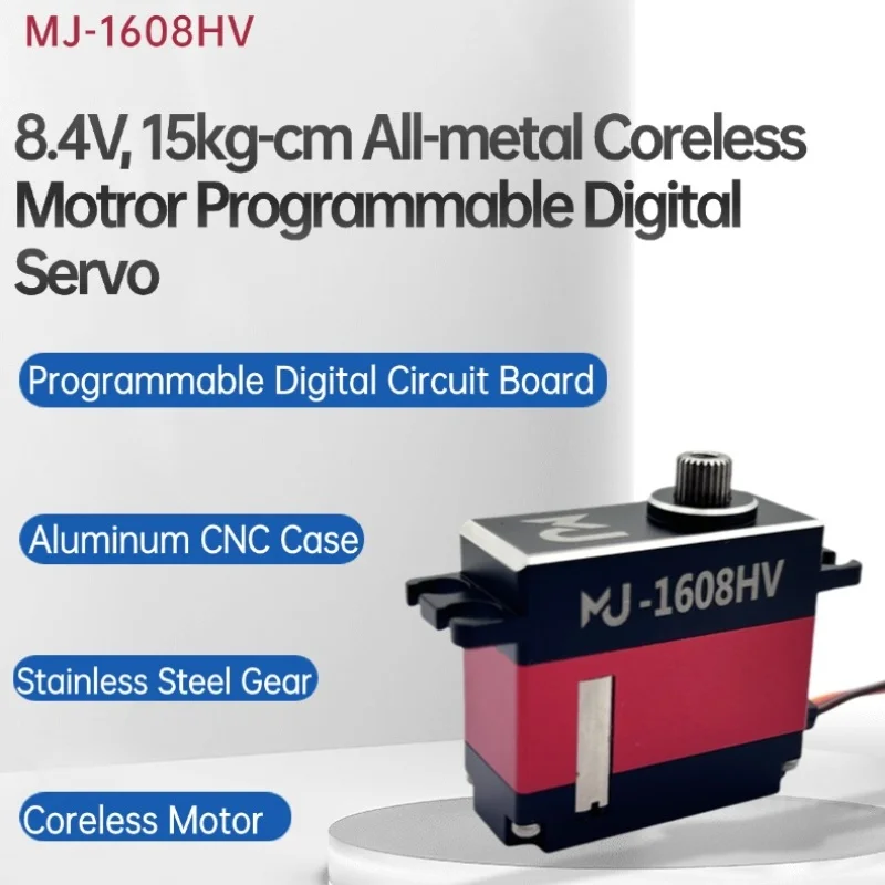 MJ-1608HV 8.4V 15kg-cm Servo numérique programmable de moteur sans noyau tout en métal pour avion RC et hélicoptère et voiture et bateau