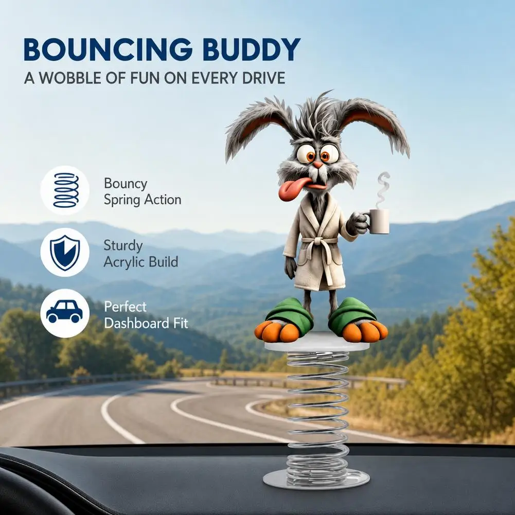 2D Acrylic Shaking Rabbit Ornament Funny Dashboard Decor Cartoon Rabbit Decor Ornaments For Car Bicycle Desk Home
