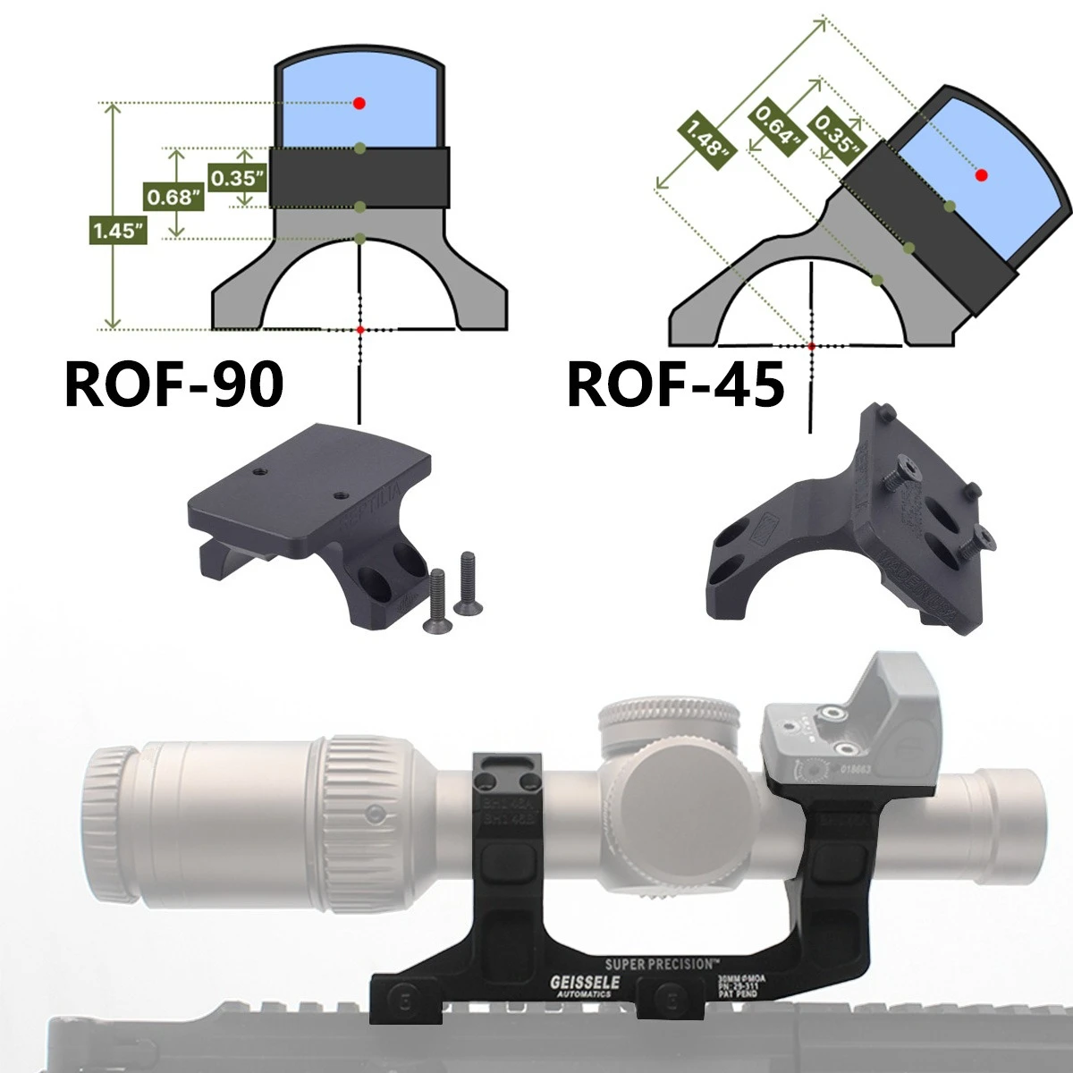 

Reptilia ROF-90 ROF-45 Mount For Trijicon RMR SRO Red Dot GEISSELE Super Precision Cantilever Mount Rings For VORTEX 30mm Scope