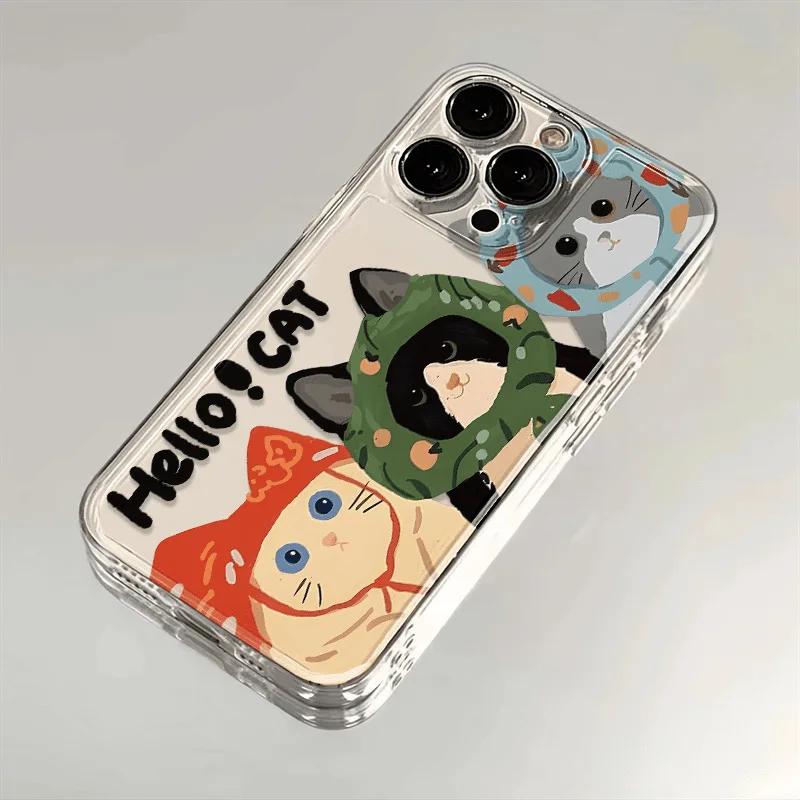Headscarf kitten applies to Apple 16PROMAX mobile phone case iPhone15 new Apple 14/13/12 transparent soft
