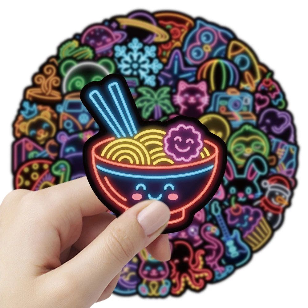 10/30/50pcs Cute Neon Light Animals Food Stickers Kawaii Cartoon Graffiti Decal DIY Water Bottle Fridge Phone Waterproof Sticker