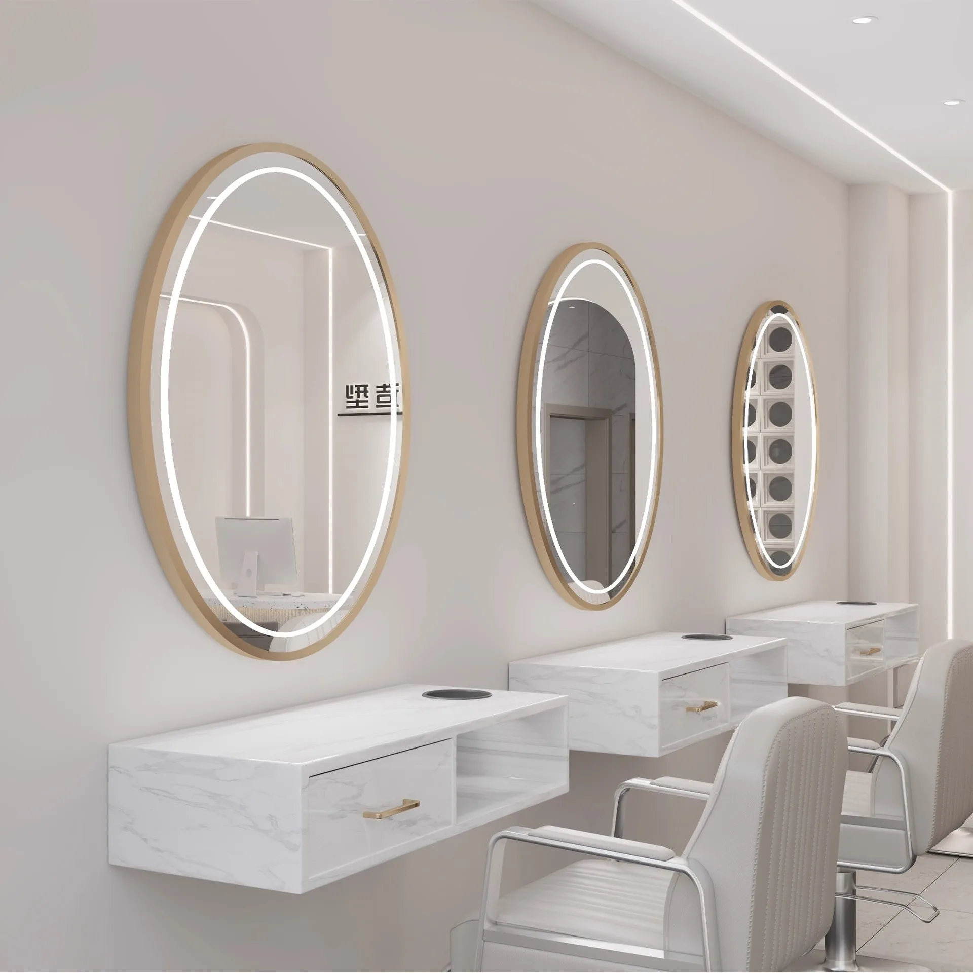 New barber shop beauty with lamp mirror integrated hair salon special perm and dyeing area Internet celebrity trendy store wall-