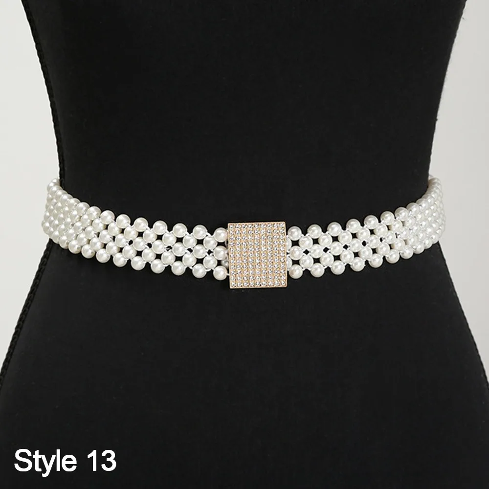 

Fashion Ladies' Elastic Waistband with Pearl Thin Elegant Rhinestone Waist Chain Simple Pearl Waist Belt For Women