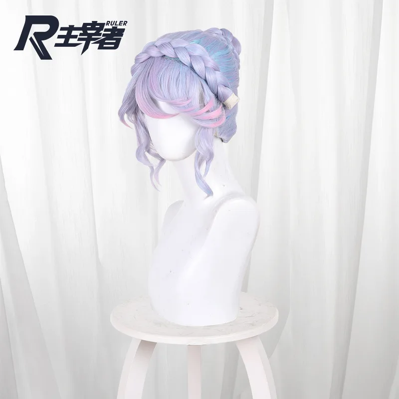 Game Identity V Emma Woods Gardener Lollipop Vilis Cosplay Wig Blue-Pink Gradient Hair Halloween Party Role Play + Free Wig Cap