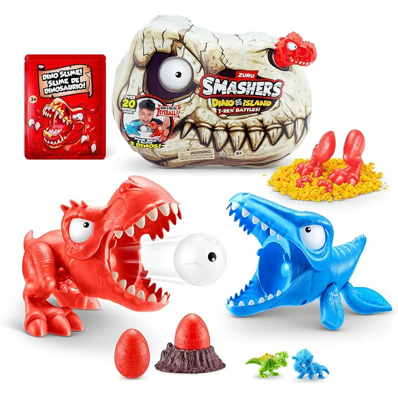 ZURU Smashers Dino Island Mini T-Rex Battles Playset Figures Surprise Unboxing Mini Skull Slime Sand Collectible Toys Boy Gifts