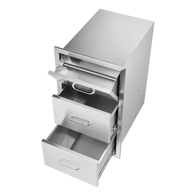 17W X 30H X 21D Inch Outdoor Kitchen Stainless Steel Double Access Drawer Tissue Holder Combination BBQ Island Outdoor Cookware