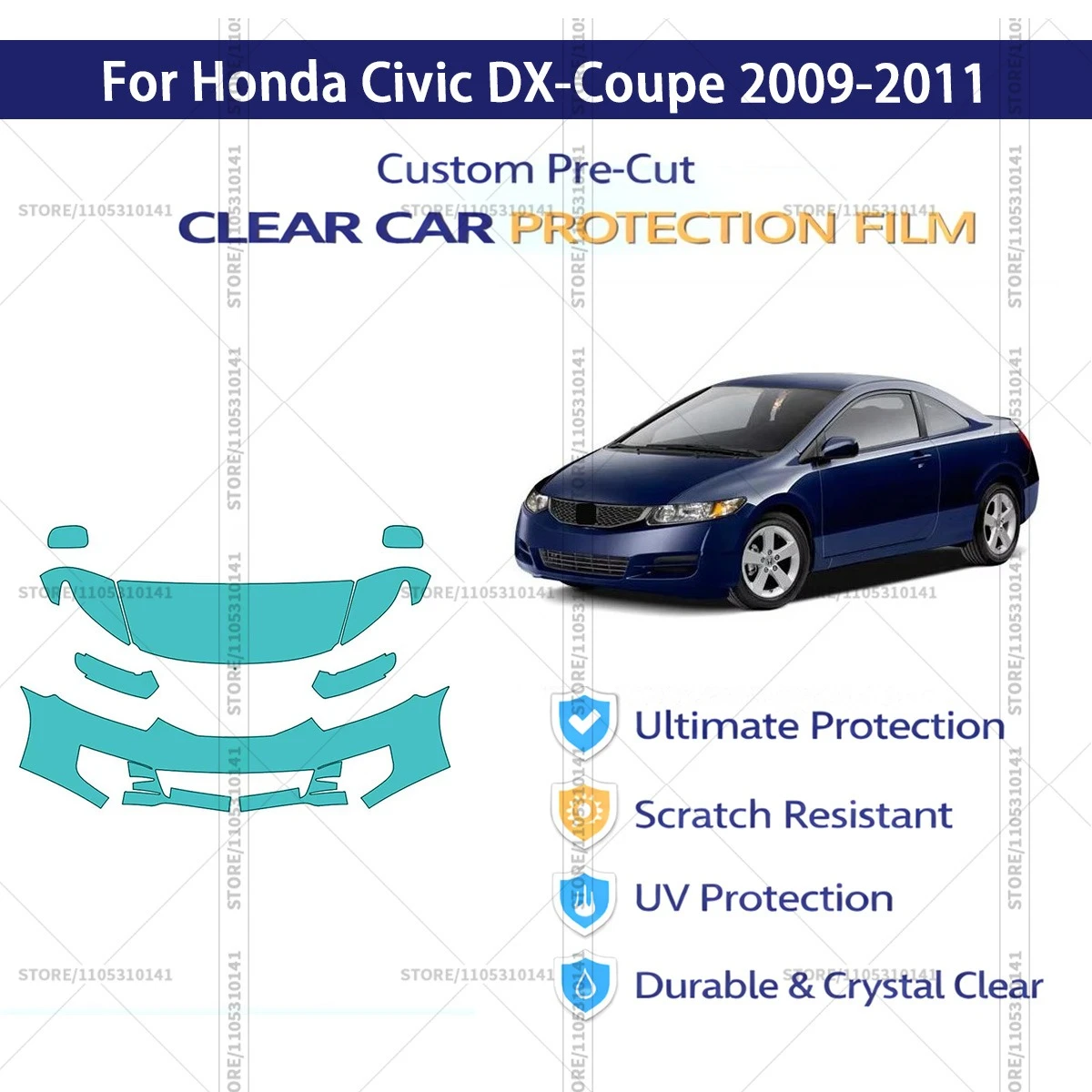 

Pre-Cut Paint Protection Film PPF Transparent Car Film Professional Automotive PPF Front Kit For Honda Civic DX-Coupe 2009-2011