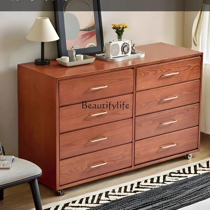 

FG40Ash wood solid wood medieval eight-bucket cabinet retro dining side sofa side mobile storage chest