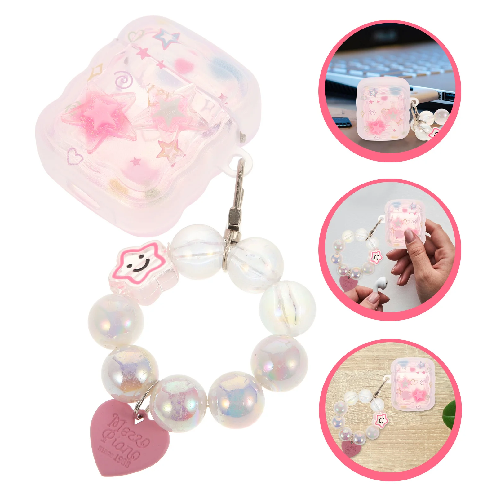 

Protective Case Earphone Carrying for Earbuds Lanyard Beaded Keychain Tpu Cases Decorative Cover