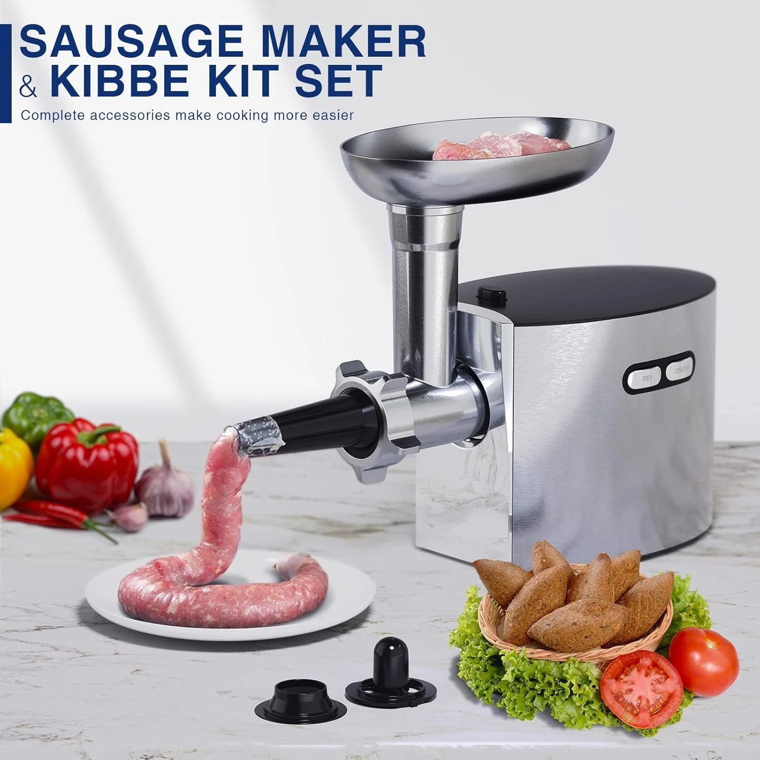 

Мясорубка, электрическая мясорубка из нержавеющей стали макс. 2600 Вт, одобренная CE, сверхмощная мясорубка с 2 лезвиями, 3 пластины