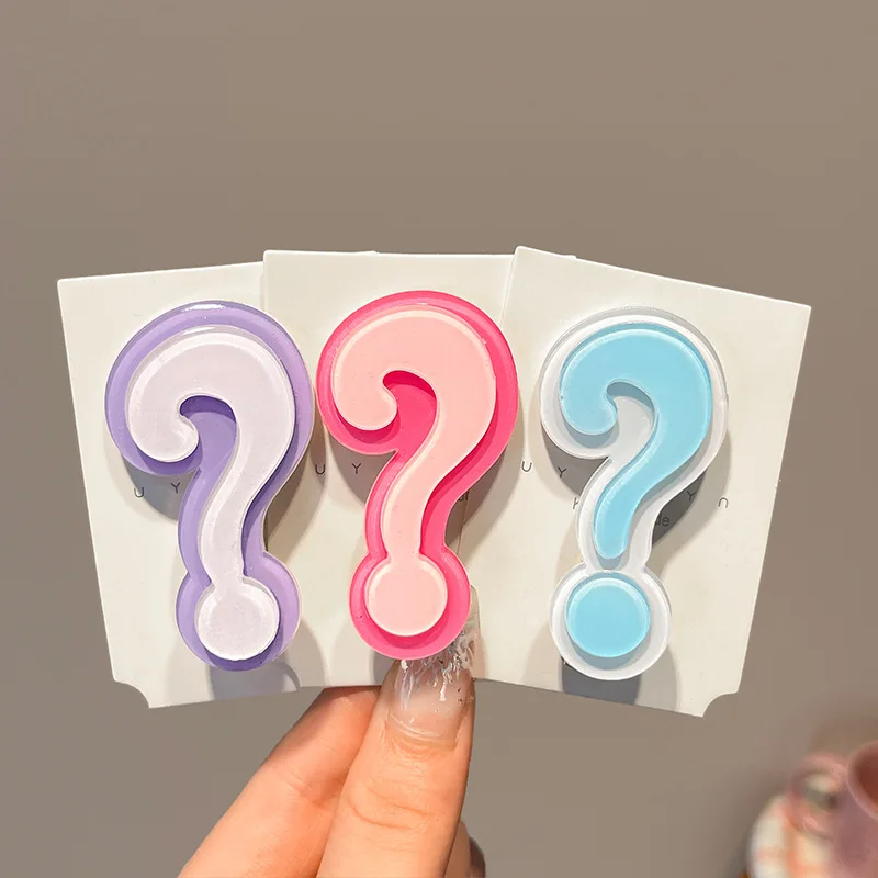 4pcs Colorful Question Mark Acrylic Hair Clips Set