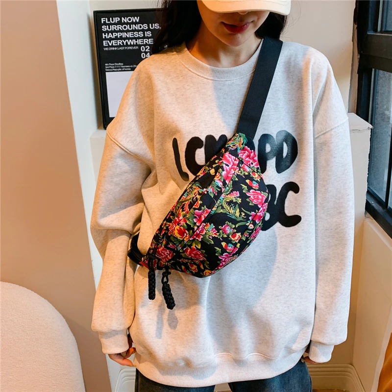 Chinese Chest Bag Waist Bag Fashion Vintage Flower Outdoor Travel Phone Key Anti Theft Pack Couple Shoulder Crossbody Pouch