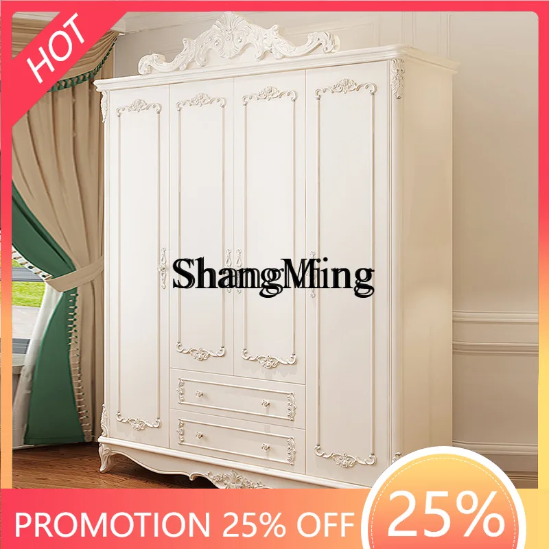 

SM Home pastoral bedroom four doors five doors two-sided wardrobe large wardrobe furniture ivory white wardrobe